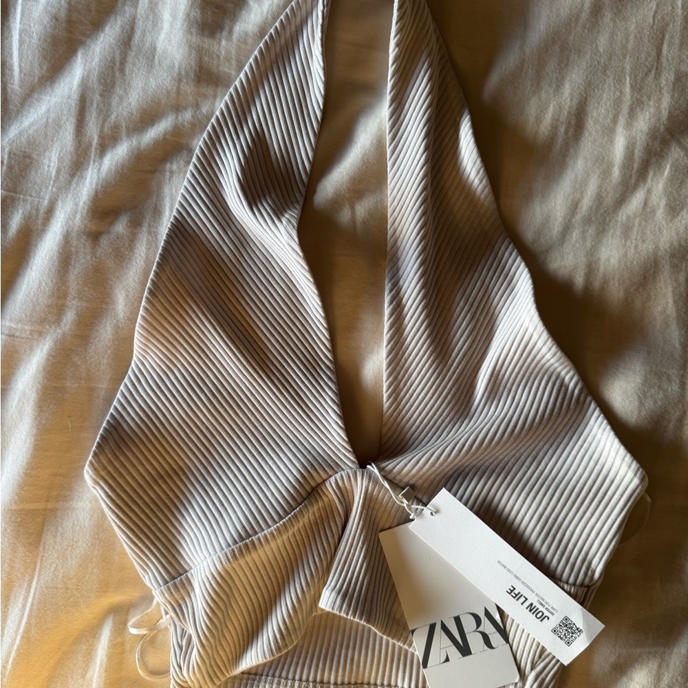 Zara Ribbed Halter Top in Cream